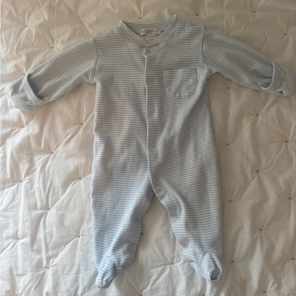 Kissy Kissy Light Blue Simple Stripes Footie Pajama 0-3 Month